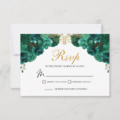 Emerald Green Floral RSVP Enclosure Kaart (Voorkant)