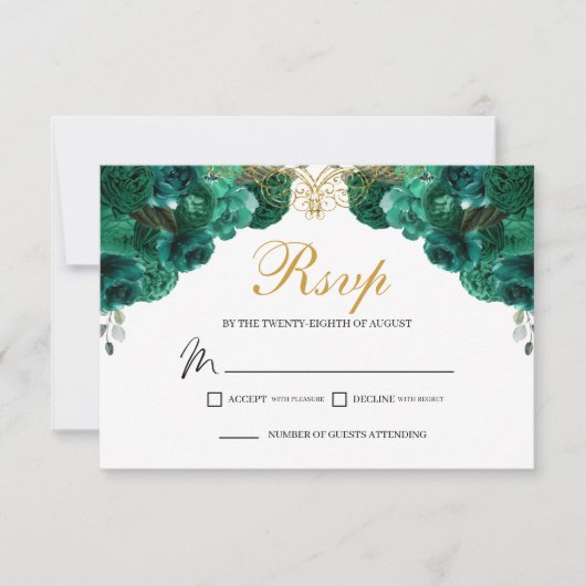 Emerald Green Floral RSVP Enclosure Kaart (Voorkant)