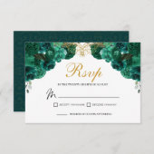 Emerald Green Floral RSVP Enclosure Kaart (Voorkant / Achterkant)