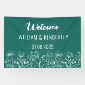 Emerald Green Floral Rustic Simple Modern Wedding Spandoek (Horizontaal)