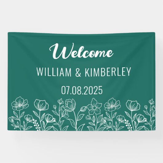 Emerald Green Floral Rustic Simple Modern Wedding Spandoek (Horizontaal)