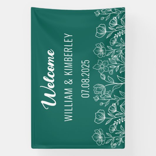 Emerald Green Floral Rustic Simple Modern Wedding Spandoek (Verticaal)
