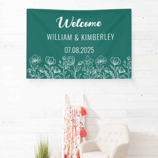 Emerald Green Floral Rustic Simple Modern Wedding Spandoek (Insitu)