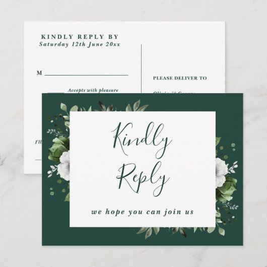 Emerald Green Floral Song Request RSVP Briefkaart (Voorkant / Achterkant)