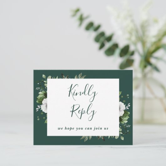 Emerald Green Floral Song Request RSVP Briefkaart (Staand voorkant)