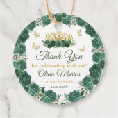 Emerald Green Floral Tiara Butterfly Quinceanera Bedankjes Labels (Voorkant)