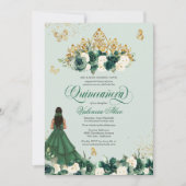 Emerald Green Floral Tiara + Butterfly Quinceanera Kaart (Voorkant)