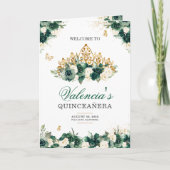 Emerald Green Floral Tiara Butterfly Quinceanera Programma (Voorkant)