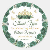 Emerald Green Floral Tiara Butterfly Quinceanera Ronde Sticker (Voorkant)