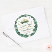 Emerald Green Floral Tiara Butterfly Quinceanera Ronde Sticker (Envelop)