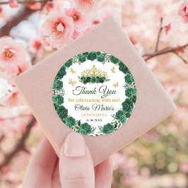 Emerald Green Floral Tiara Butterfly Quinceanera Ronde Sticker