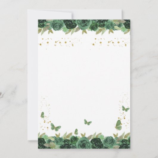 Emerald Green Floral Tiara Butterfly Quinceanera Save The Date (Achterkant)