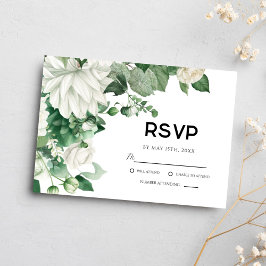 Emerald Green Floral Waterverf Boho Wedding RSVP Kaartje