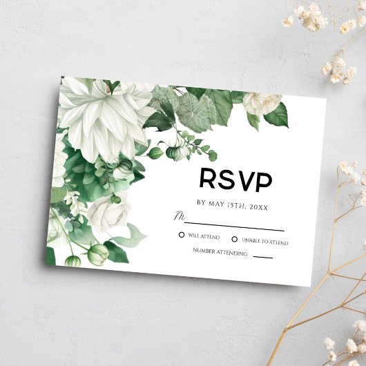 Emerald Green Floral Waterverf Boho Wedding RSVP Kaartje