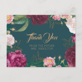 Emerald Green Floral Weddig Flat Hartelijk dank Briefkaart (Voorkant)