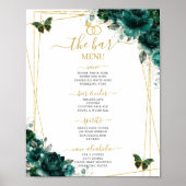 Emerald Green Floral Wedding Bar Cocktail Menu Poster (Voorkant)