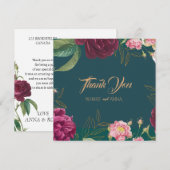 Emerald Green Floral Wedding Bedankkaart (Voorkant / Achterkant)