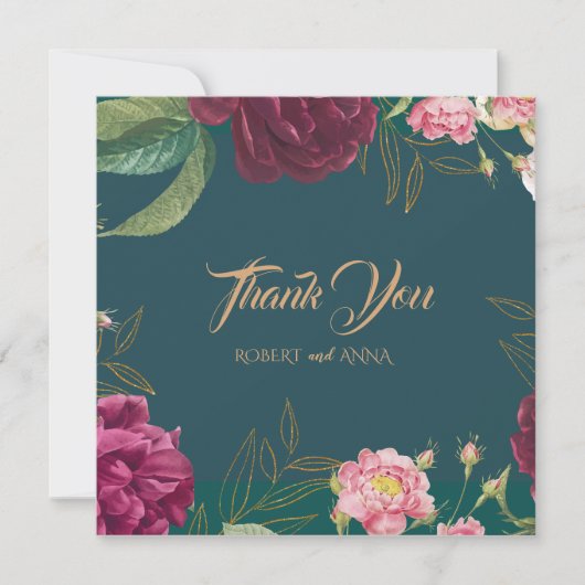 Emerald Green Floral Wedding Bedankkaart (Voorkant)