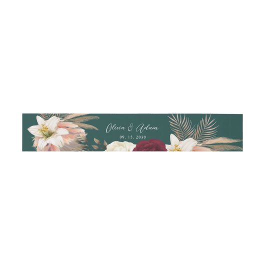 Emerald Green Floral Wedding Belly Band Uitnodigingen Wikkel (Vlak)
