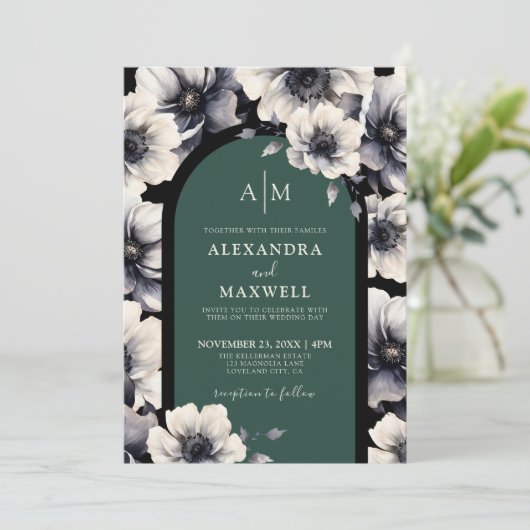 Emerald Green Floral Wedding Kaart (Staand voorkant)