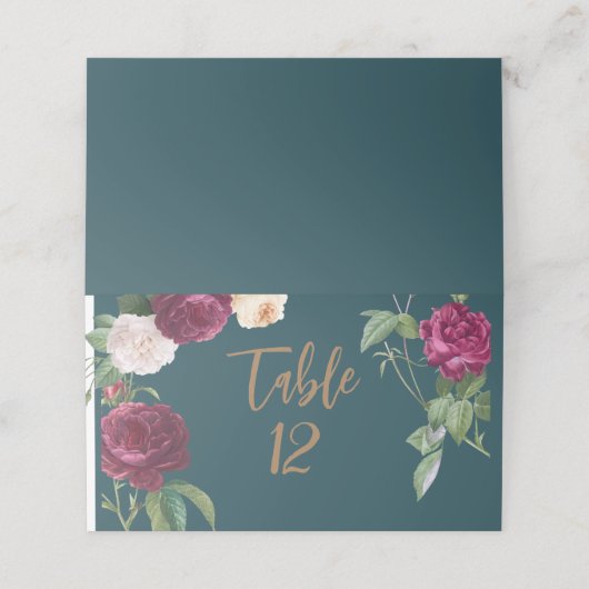 Emerald Green Floral Wedding Plaatskaartje (Buitenkant ongevouwen)