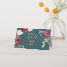 Emerald Green Floral Wedding Plaatskaartje