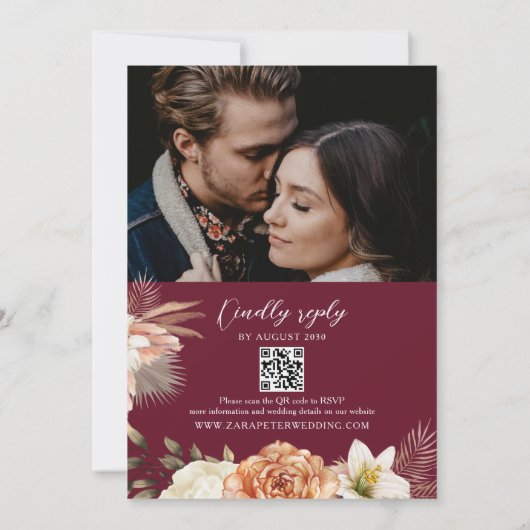 Emerald Green Floral Wedding QR Code Uitnodigen Kaart (Achterkant)