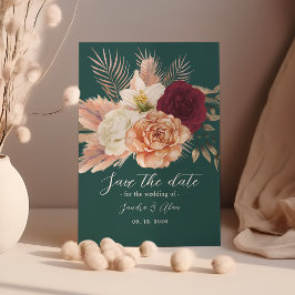 Emerald Green Floral Wedding Save The Date