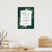 Emerald Green Floral Wedding Welcome Sign Poster (Keuken)