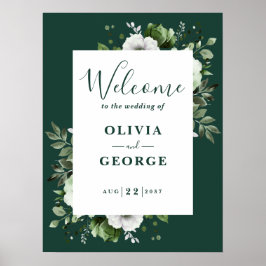 Emerald Green Floral Wedding Welcome Sign Poster