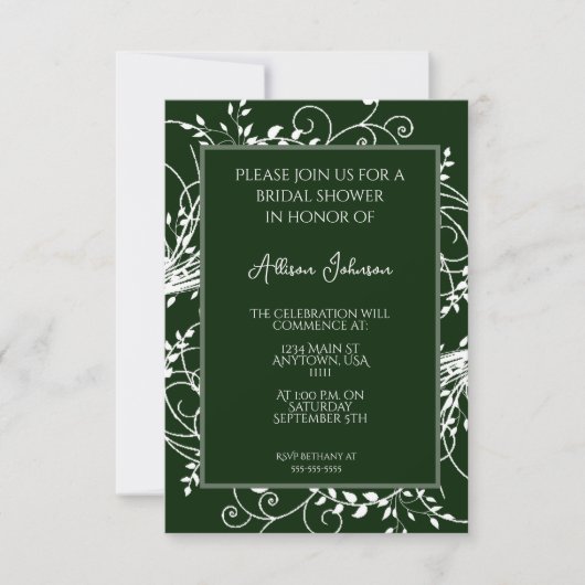 Emerald Green Flourish Bridal Shower Uitnodiging (Voorkant)