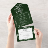 Emerald Green Flourish Wedding All In One Uitnodiging (Afscheurbaar)