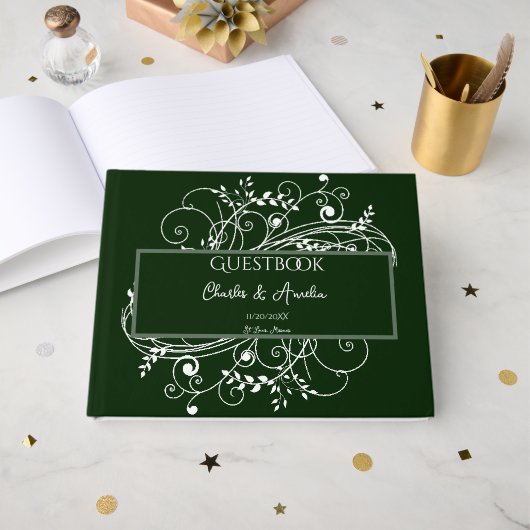 Emerald Green Flourish Wedding Guest Book Gastenboek (Voorkant open)