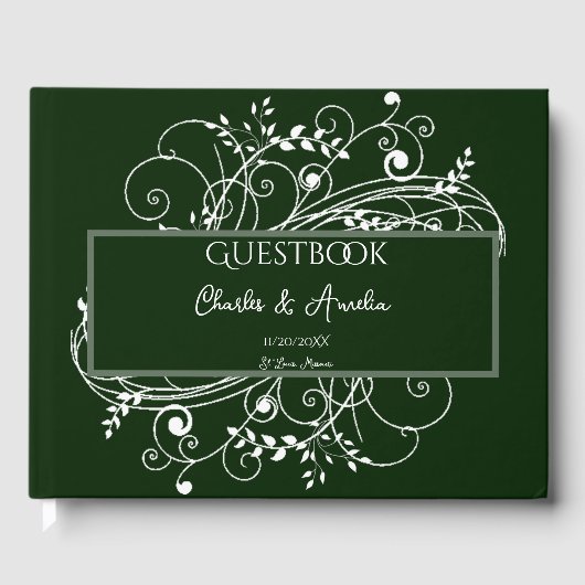 Emerald Green Flourish Wedding Guest Book Gastenboek (Voorkant)