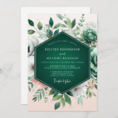 Emerald Green Flourishing Succulent Wedding Kaart (Voorkant / Achterkant)