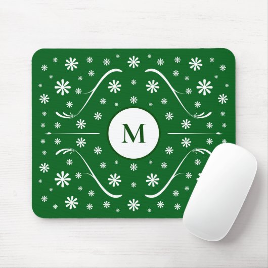 Emerald Green Flower Power Monogram Muismat (Met muis)