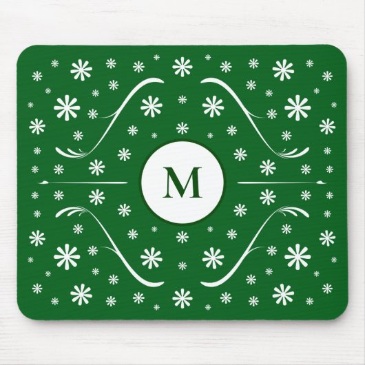 Emerald Green Flower Power Monogram Muismat (Voorkant)