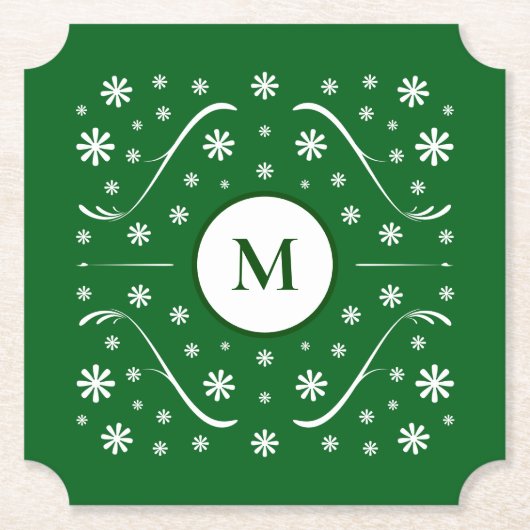 Emerald Green Flower Power Monogram Onderzetter (Voorkant)