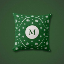 Emerald Green Flower Power Monogram Pillow