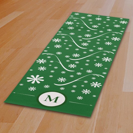Emerald Green Flower Power Monogram Yoga Mat
