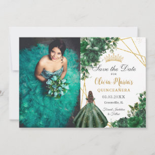 Emerald Green Flowers Princess Quinceañera Foto Save The Date