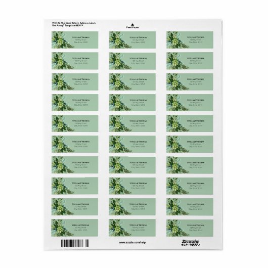 Emerald Green Flowers Return Address Labels (Full Sheet)