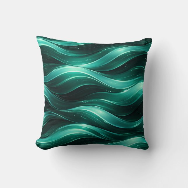 Emerald Green Fluid Wave Pattern Throw Pillow Kussen (Voorkant)