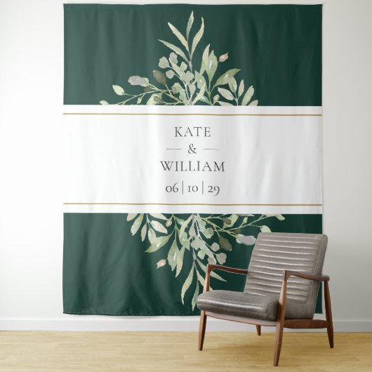 Emerald Green Foliage Weddenschap Foto Booth-achte Wandkleed (In situ)