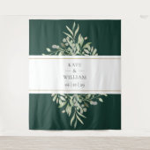 Emerald Green Foliage Weddenschap Foto Booth-achte Wandkleed (Voorkant)