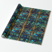Emerald Green Forest Faux Glas in lood Patroon Cadeaupapier (Uitgerold)