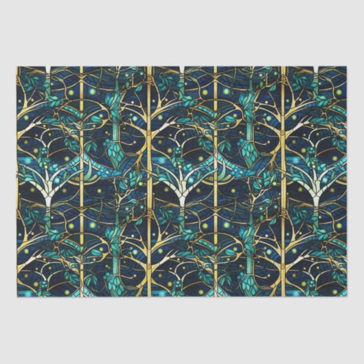 Emerald Green Forest Faux Glas in lood Patroon Tissuepapier (Voorkant)