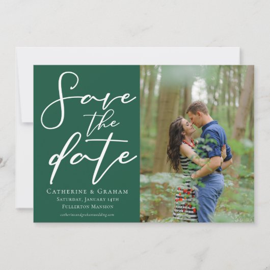 Emerald Green Forest paar foto Save The Date (Voorkant)
