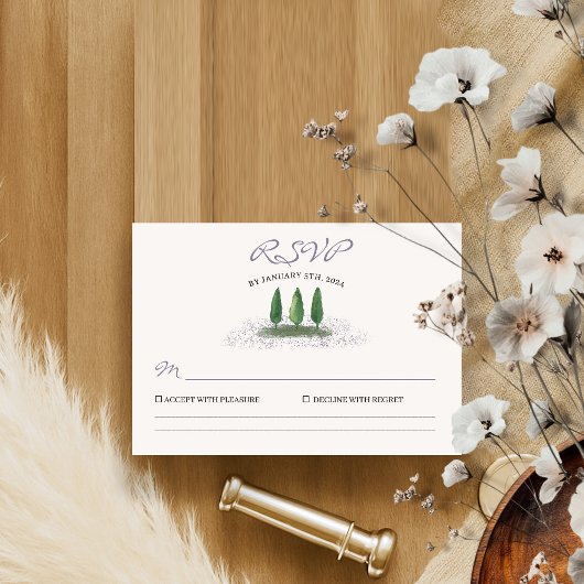 Emerald Green Forest Tree Lavender Wedding RSVP Kaartje