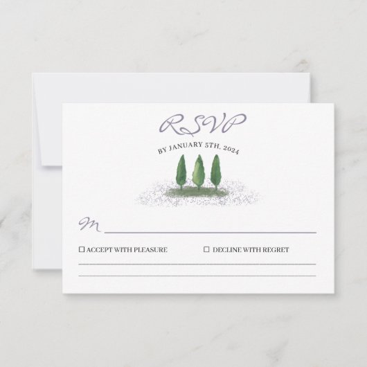 Emerald Green Forest Tree Lavender Wedding RSVP Kaartje (Voorkant)